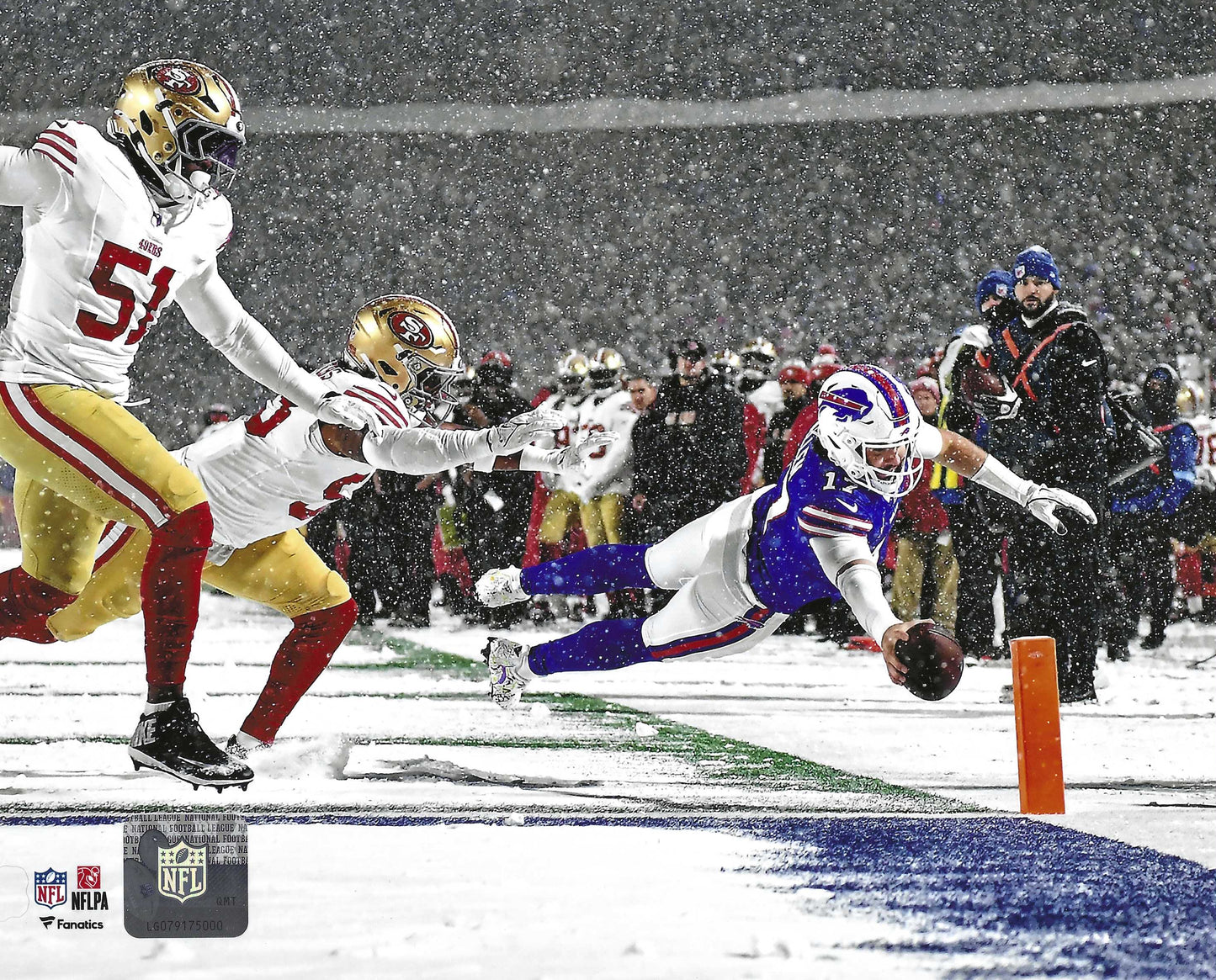 Buffalo Bills Josh Allen Touch Down Leap During The 2024 Season Vs. The49ers 8x10 Photo