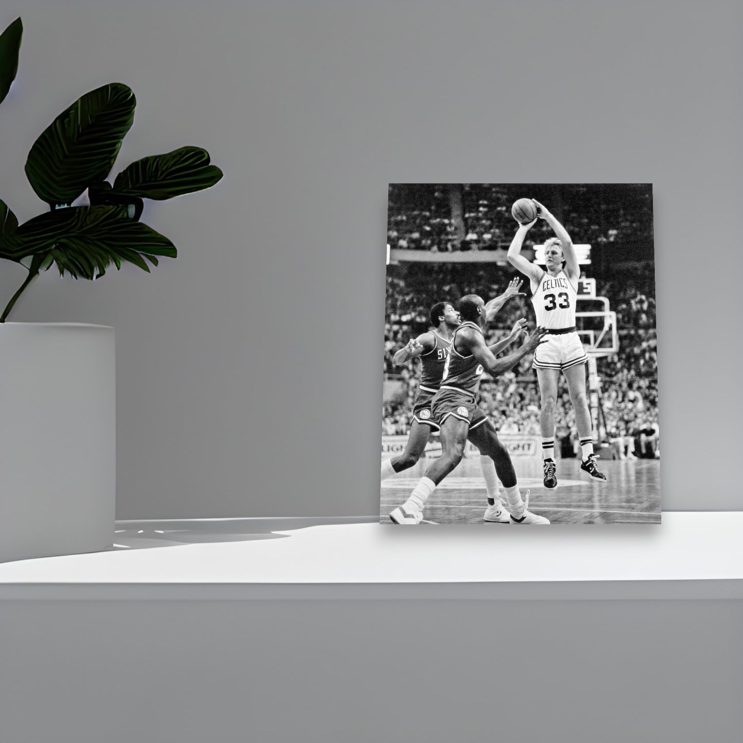 Boston Celtics Larry Bird Shoots Over Dr. J. In 1985 8x10 Photo Poster