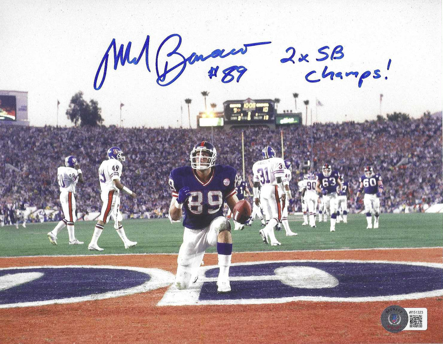 New York Giants Mark Bavaro S. B. 21 Endzone Celebration 8x10 Autographed Photo Picture Inscribed"2 X S. B. Champs"