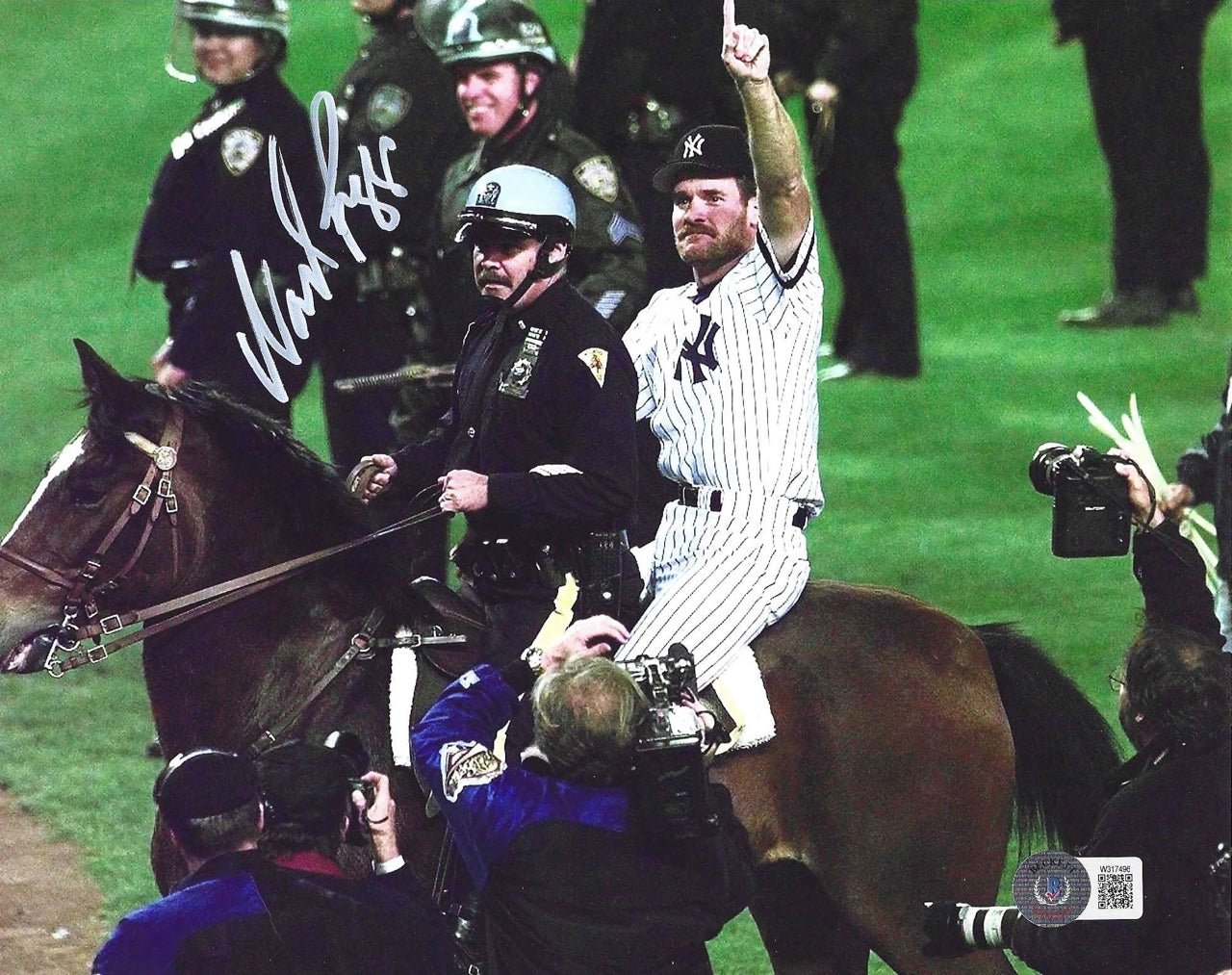 New York Yankees Wade Boggs Rides A Police Horse Around Yankee Stadium Ater Winning The 1996 World Series. Oct. 26th, 1996Autographed 8x10 Photo Picture Becketts Certified