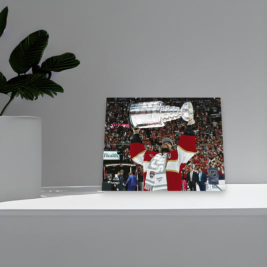 Florida Panthers Sergei Bobrovsky Holds The 2024 Stanley Cup 8x10 Photo Poster