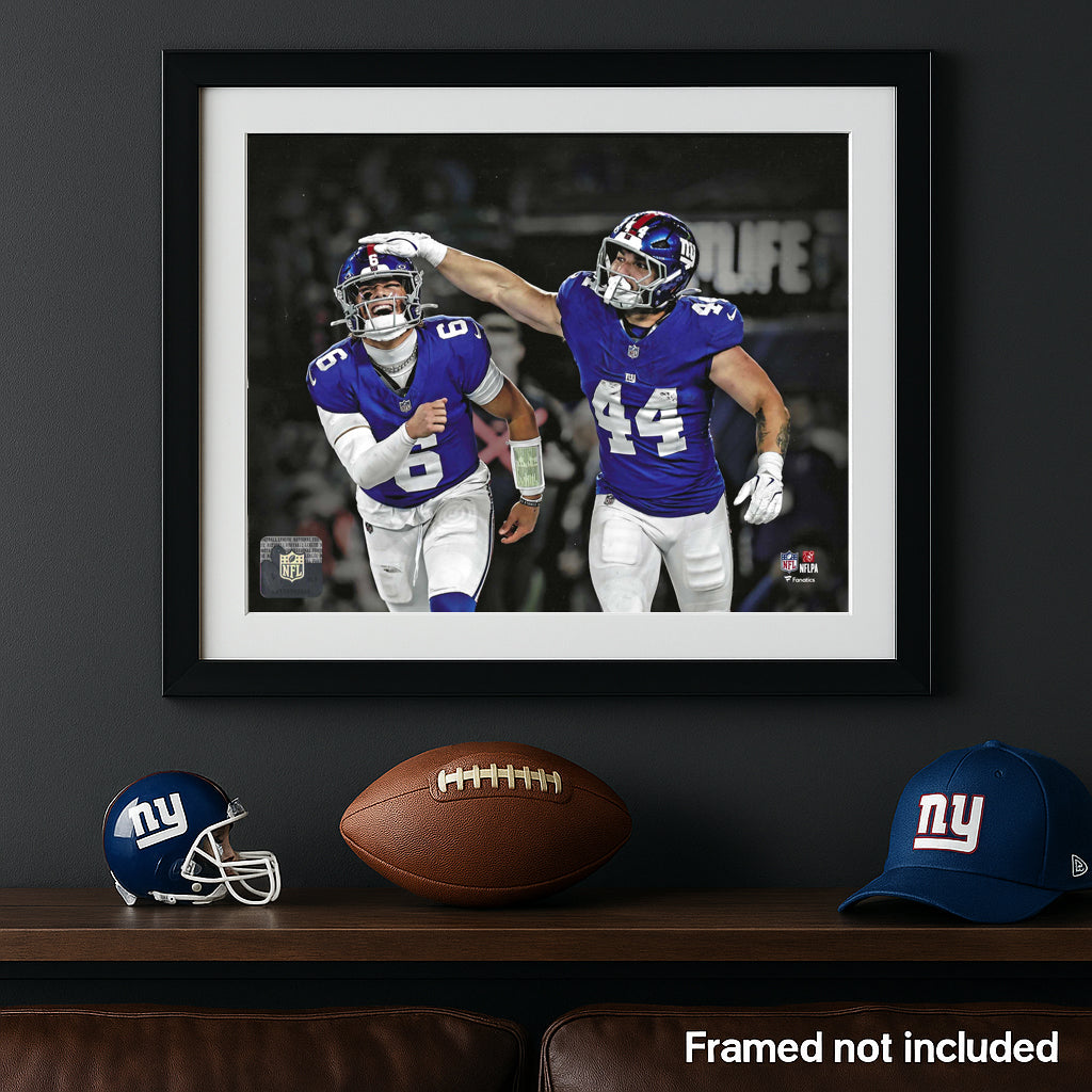 Jaxson Dart & Cam Skattebo New York Giants End Zone Celebration 8x10 Photo Poster