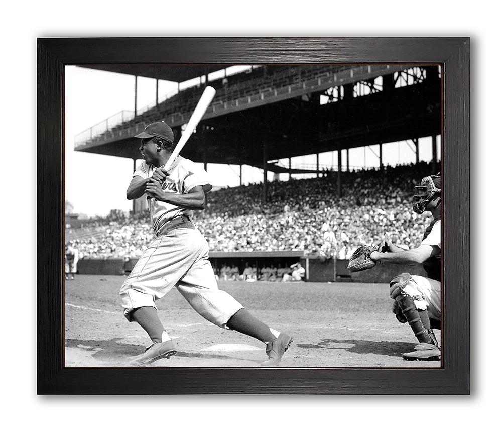 Brooklyn Dodgers Jackie Robinson at The Plate  In 1948 Framed 8x10 Photograph