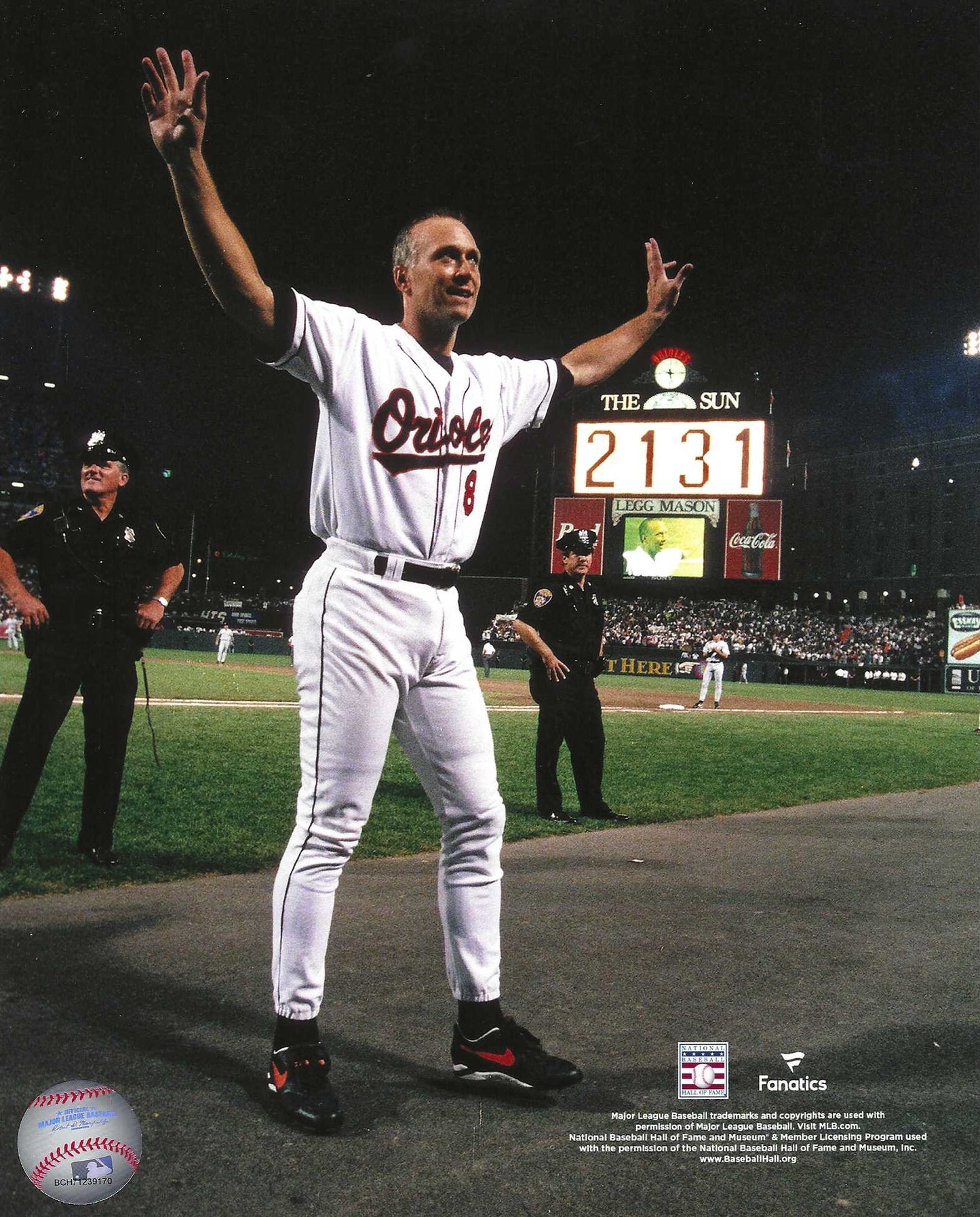 Baltimore Orioles Cal Ripken Jr. Breaking Lou Gehrig's Consecutive Games Played At 2131, 8x10 Photo Picture