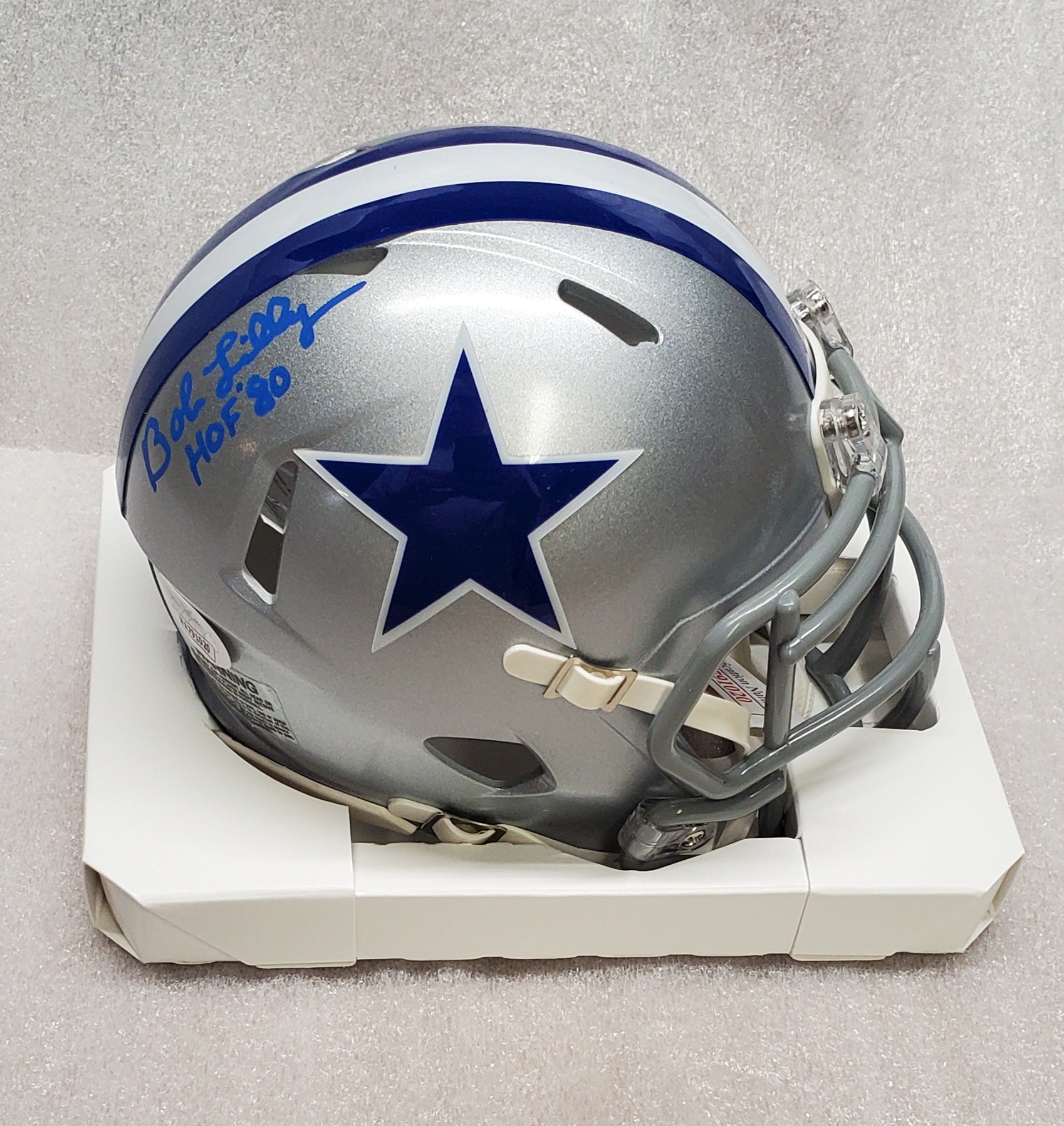 Dallas Cowboys Legend Bob Lilly Autographed Cowboys Mini Helmet With The 'HOF 80' Inscription. JSA Certified