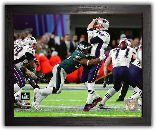 Philadelphia Eagles Brandon Gram Strips the Ball From Tom Brady During S.B. 52. Framed 8x10 Photo Picture