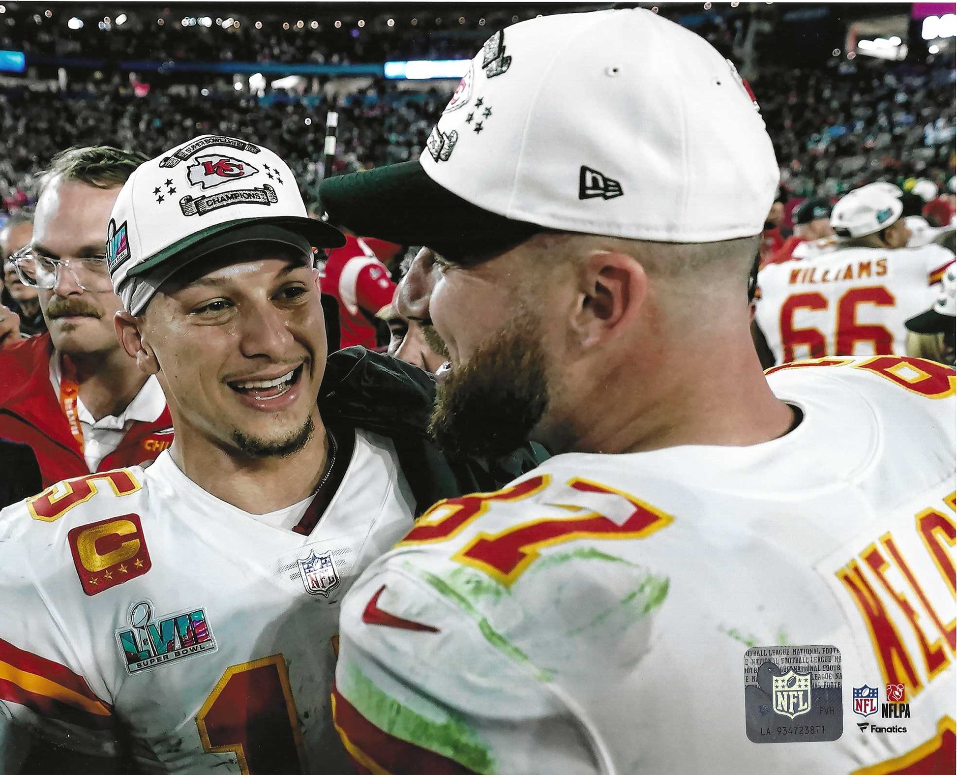 Kansas City Chiefs Patrick Mahomes And Travis Kelce Celebrate Their Second S. B. Victory 8x10 Photo Picture