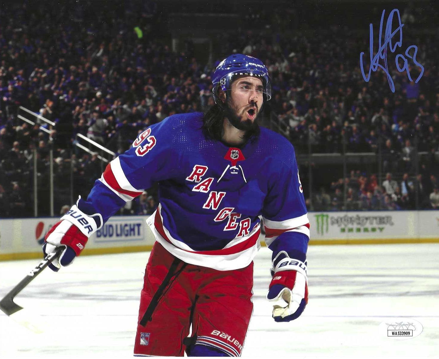 The New York Rangers Mika Zibanejad Autographed 8x10 Action Photo Picture