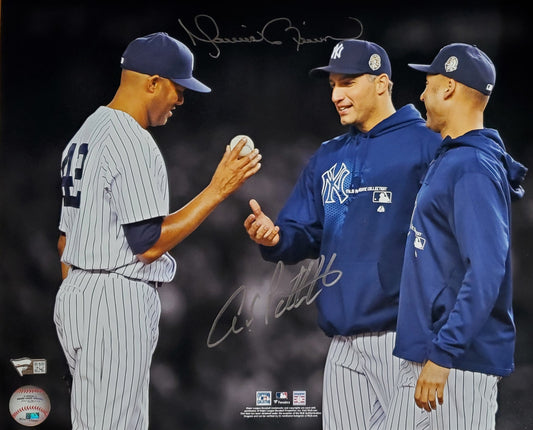 Mariano Rivera New York Yankees Hall Of Fame Pitcher Is Relieved By Derek Jeter, and Andy Pettitte 11x14 Photo Autographed By Mariano Rivera & Andy Pettitte