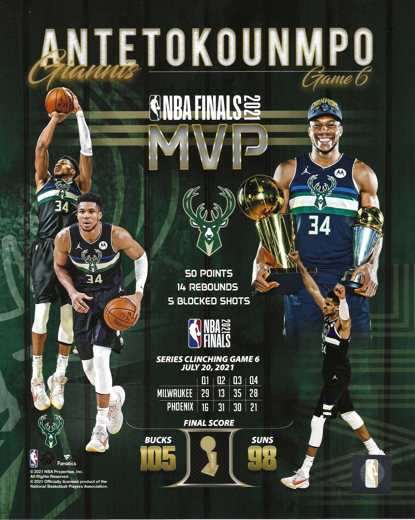 Milwaukee Bucks Giannis Antetokounmpo The 2021 MVP & NBA Finals Championship Collage 8x10 Photo Picture.