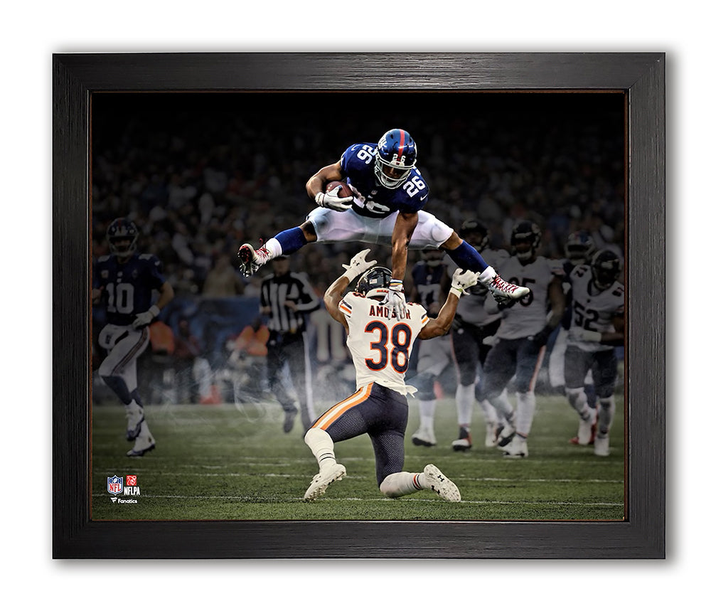 New York Giants Saquon Barkley Hurdles Over The Bears 8x10 Framed  Photo