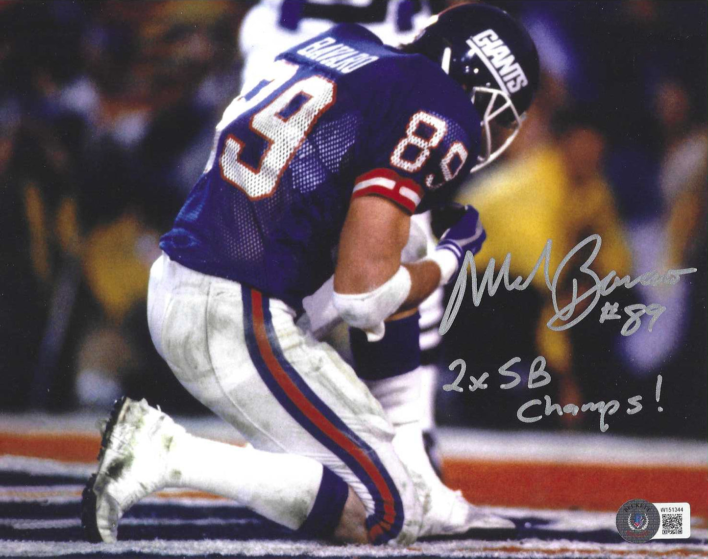 New York Giants Mark Bavaro S. B. 21 Endzone Celebration 8x10 Autographed Photo Picture Inscribed"2 X S. B. Chasmps"