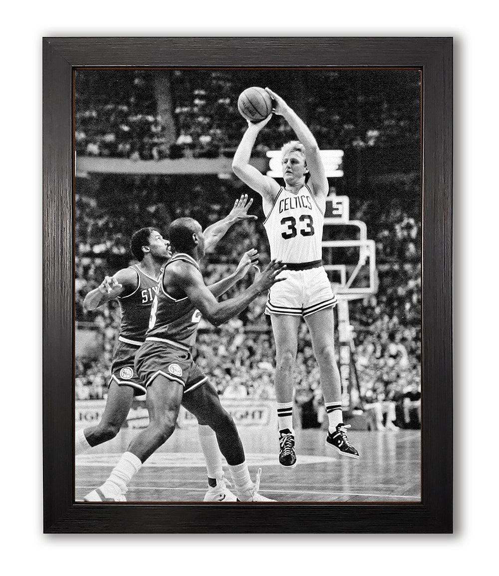Boston Celtics Larry Bird Shoots on Over Dr. J. In 1985 Framed 8x10 Photo