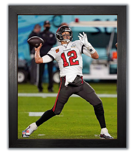 The Tampa Bay Bucceneers Tom Brady Passing During S.B. LV Framed 8x10 Photo