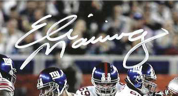 The New York Giants Eli Manning Autographed 8x10 Photo Of "The Escape" From Super Bowl 42