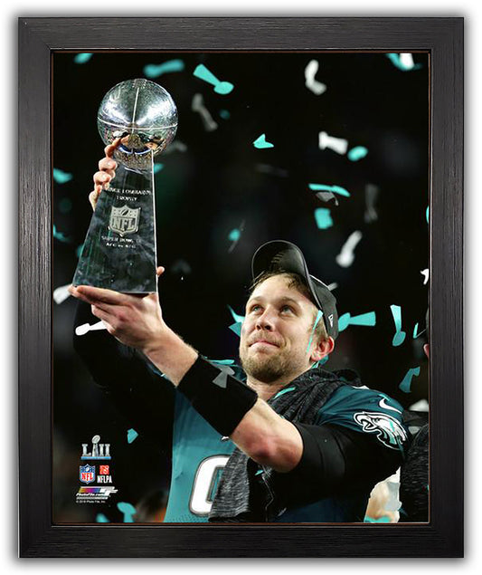 Philadelphia Eagles Nick Foles Holds The Super Bowl Trophy After Super Bowl. 52, Framed 8x10 Photo Picture
