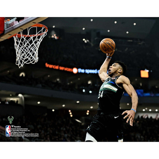 Photo of the Greek Freak! Giannis Antetokounmpo in a slam dunk action 8x10 photo.