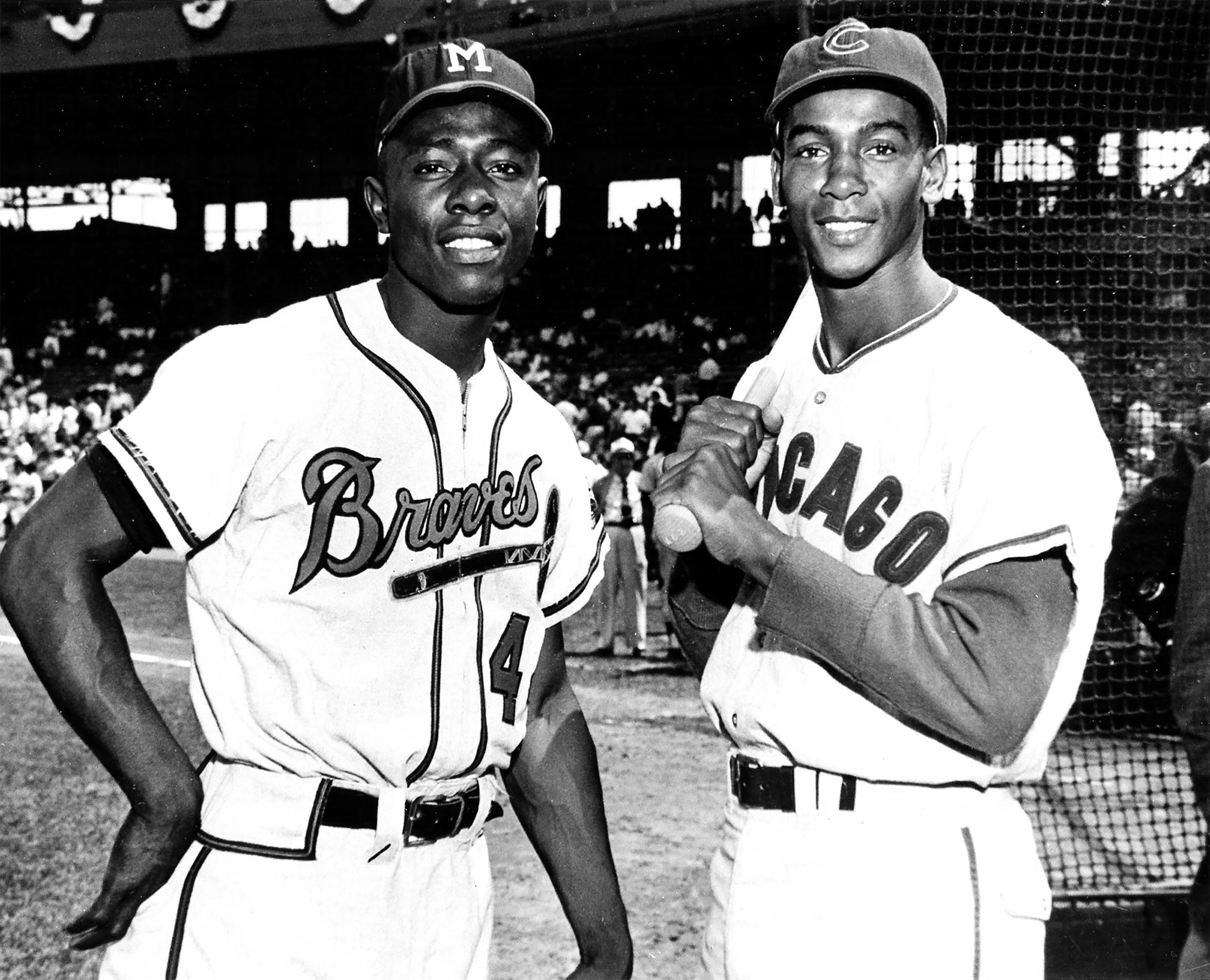 The Atlanta Braves Hank Aaron and Chicago Cubs Ernie Banks in 1961 8x10 Photograph