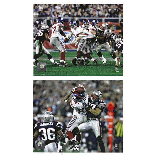New York Giants Eli Manning & David Tyree, 2 Photo Bundle Of "The Helmet Catch" During S. B. 42  2 8x10 Action Photos