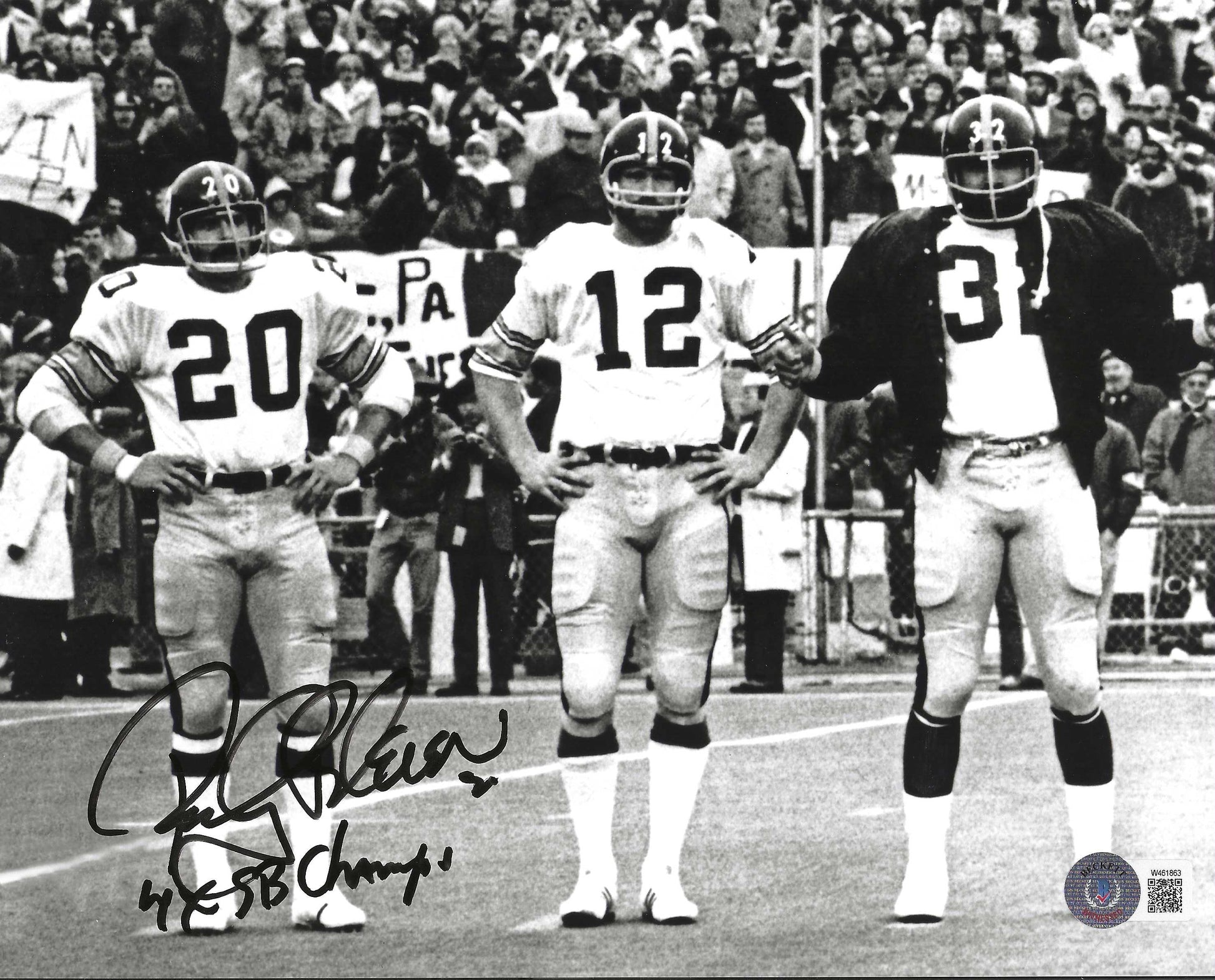 Pittsburgh Steelers Rocky Bleier During S. B. IX In 1975 Authentic Autograph With "4 Time S.B. Champs" Inscription 8x10 Photo, Picture