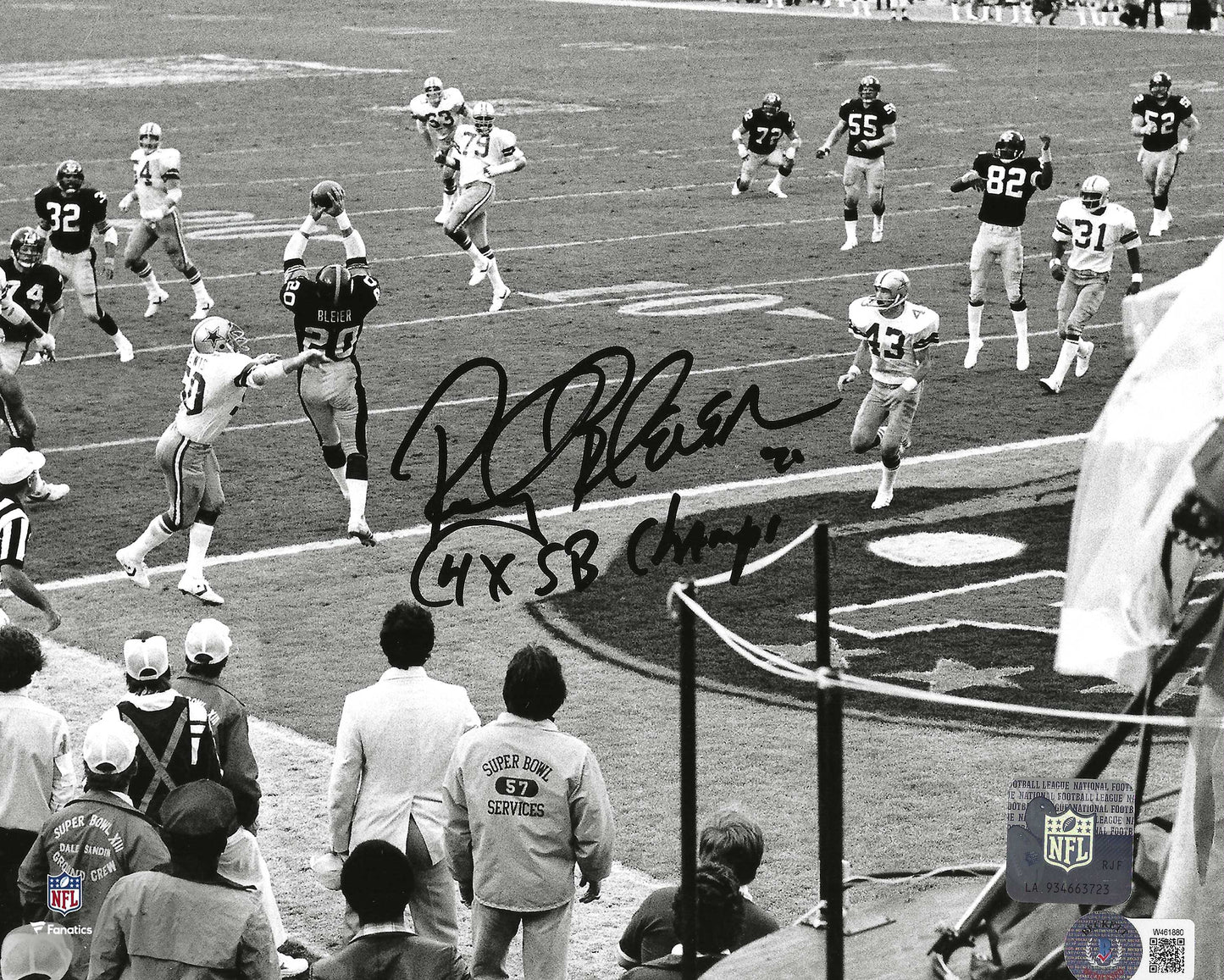 Pittsburgh Steelers Rocky Bleier Scores a Touch Down During S. B. XII In 1979 Authentic Autograph With "4 Time S.B. Champs" Inscription 8x10 Photo, Picture